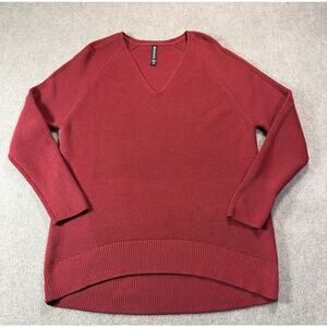 Athleta Red V-Neck Casual Knit High-Low Sweater - Women's Size Medium